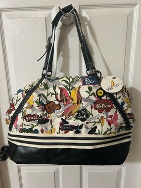 Sakroots Multicolor Floral & Bird Canvas Tote with Black Trim